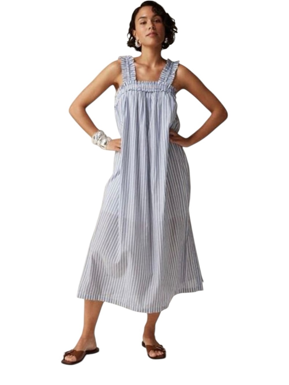J crew Cotton voile ruffle-trim shift dress 100% cotton stripe women’s size M